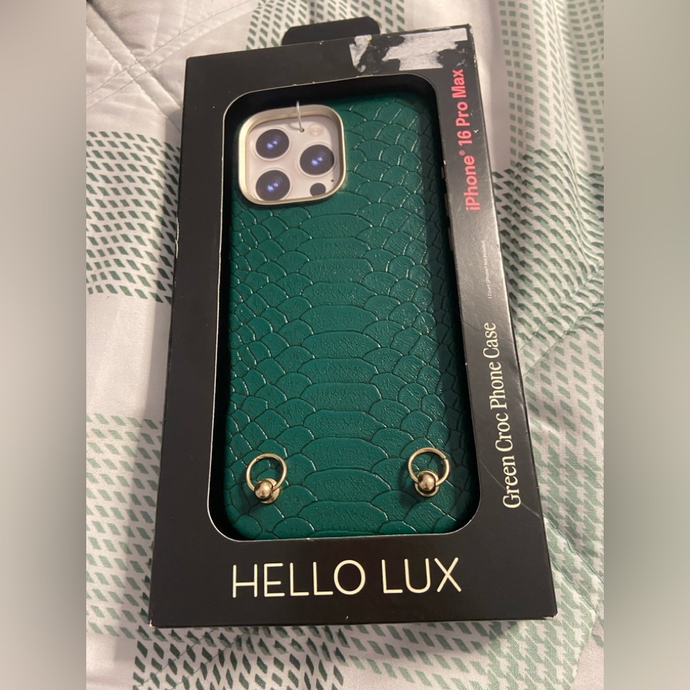 HELLO LUX Green CROC Leather IPhone 16 PRO MAX Case